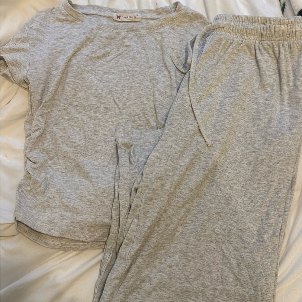 Light Gray Women's Pajama Set - Short Sleeve Top & Lounge Pants